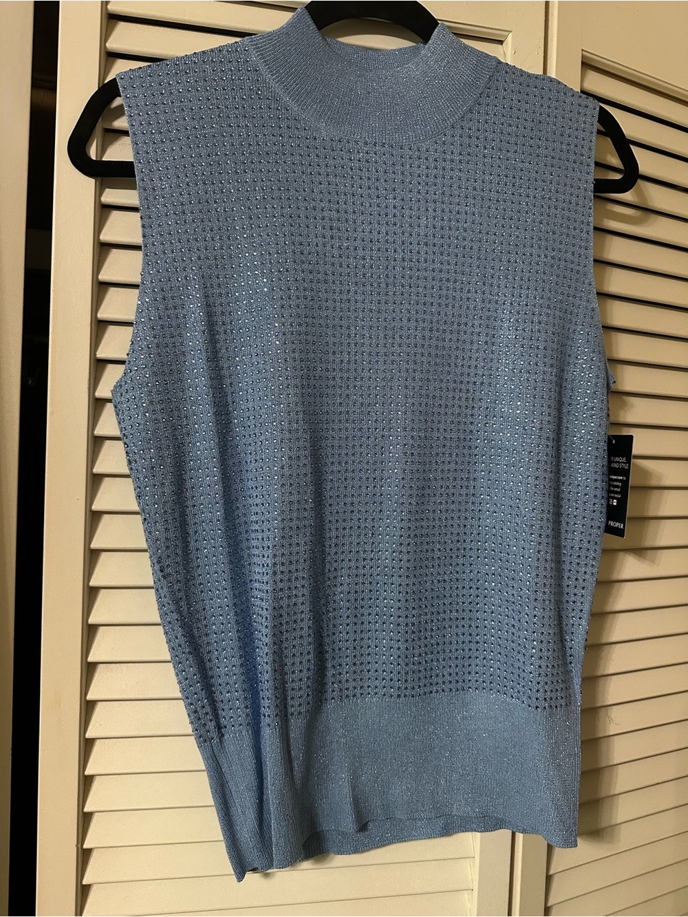 Boston Proper Blue Mock Neck Sleeveless Rhinestone Lounge Set - Picture 5 of 12